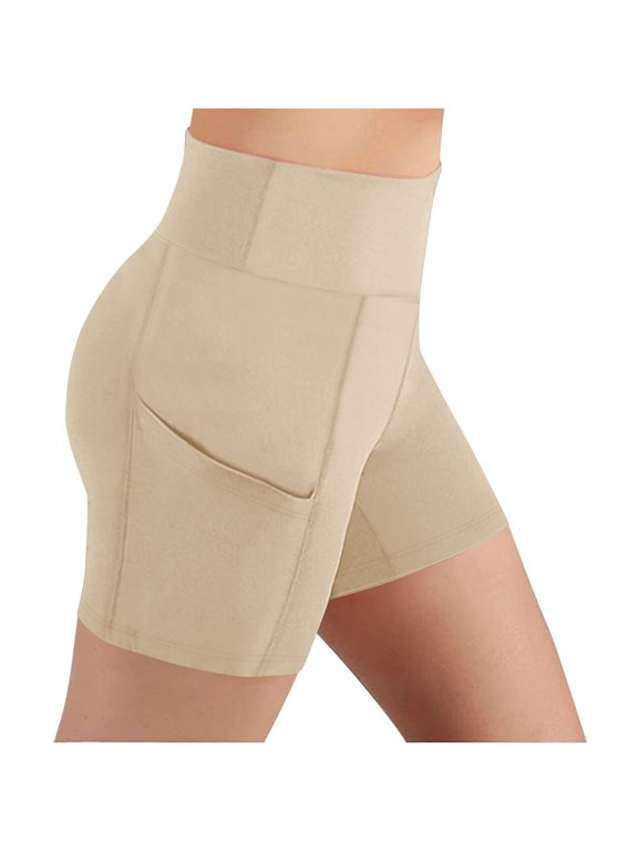 Girls Yoga Shorts High Waisted Biker Shorts Workout Dance Short Pant Stretch Gym Summer Pants Beige 4 Years