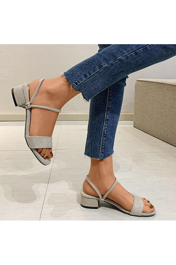 Heel Sandals for Women Open Toe Low Chunky Short Heels Ankle Strap Block Heel Sandals Party Dress Wedding Pump Shoes Size 5.5 Beige