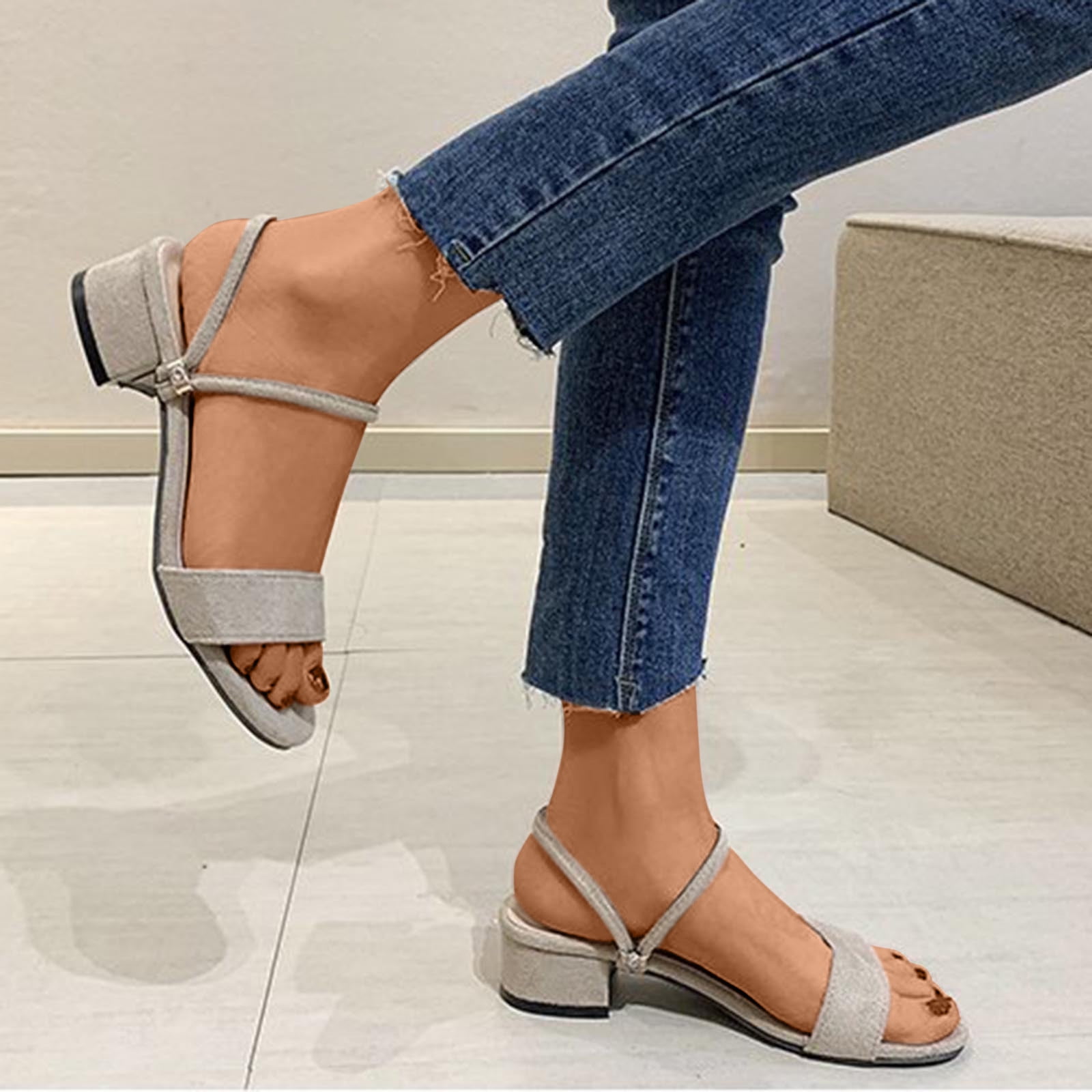 Women's Open Toe Ankle Strap Sandals – Chunky Low Heel, Block Heel, Party Wedding Dress Shoes - View #10