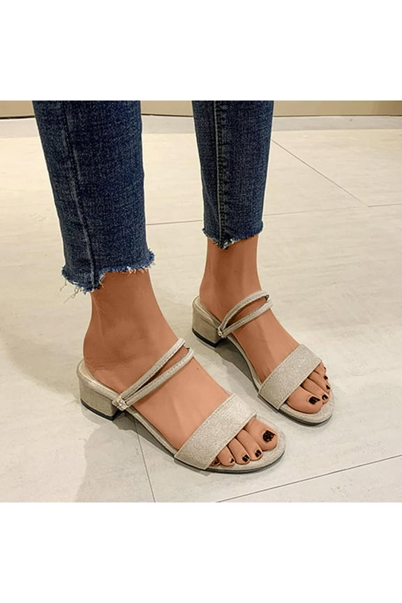 Heel Sandals for Women Open Toe Low Chunky Short Heels Ankle Strap Block Heel Sandals Party Dress Wedding Pump Shoes Size 8.5 Khaki