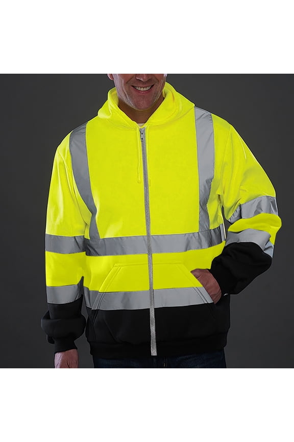 High Visibility Sweatshirts for Mens Zip Up Safety Workwear Hoodies Going Out Clothes with Pocket Green 3XL