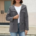 thumbnail image 1 of CQONEPT Hooded Jacket for Womens Button Down Rain Jacket Drawstring Softshell Hiking Overcoat Waterproof Clothes with Pockets Gray S, 1 of 3