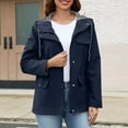 thumbnail image 1 of CQONEPT Hooded Jacket for Womens Button Down Rain Jacket Drawstring Softshell Hiking Overcoat Waterproof Clothes with Pockets Navy M, 1 of 3