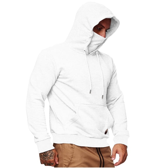 CQONEPT Hoodies for Mens Fleece Sweatshirts Drawstring Hooded with Pocket Trendy Comfy Pullover White L