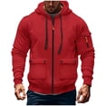 thumbnail image 1 of CQONEPT Hoodies for Mens Zip Up Drawstring Sweatshirts Tactical Lounge Hooded Winter Clothes with Pockets Red L, 1 of 3