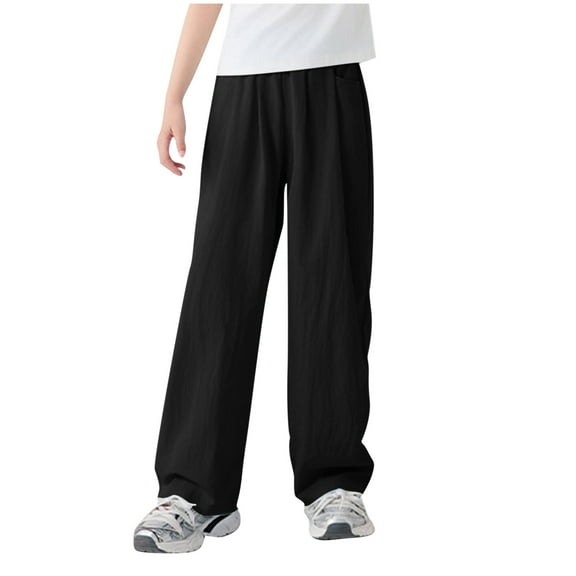 CQONEPT Ice Silk Pants Wide Leg Casual Baggy Elastic Waist Jogger Pant Lightweight Trendy Y2K Pant with Pockets Black 170