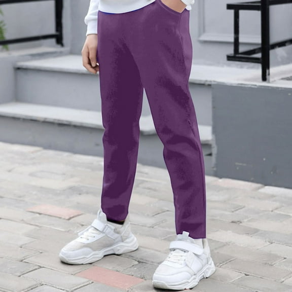 CQONEPT Jogger Pant for Girls Straight Leg Pull On Uniform Pants Activewear Casual Stretchy for Teen Girls Purple 2 Years