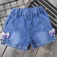 thumbnail image 1 of CQONEPT Kid Girls Jeans Short Pants Elastic Waist Y2k Bow Tie Summer Trendy Outerwear Denim Shorts with Pockets Blue 2 Years, 1 of 4