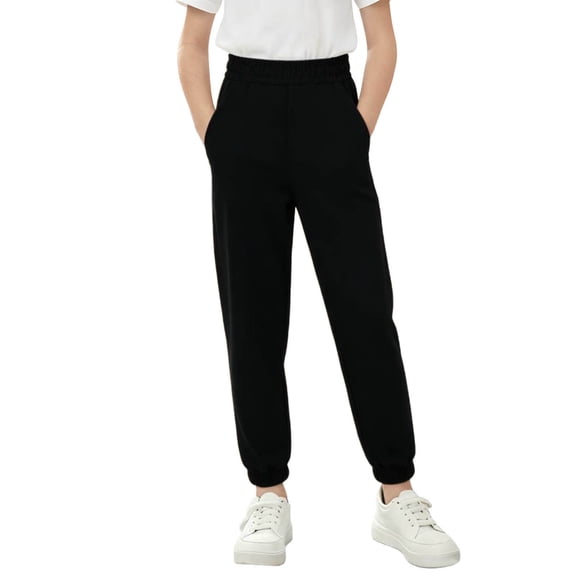 CQONEPT Kids Boy and Girls Cotton Sweatpants Casual Loose Fit Elastic Waist Jogger Pant Activewear Jogging Pant with Pockets Black 7-8Years