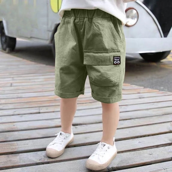 CQONEPT Kids Boys Cargo Shorts with Pockets Elastic Summer Pants Outerwear Y2k Outdoor Pants for Kids Army Green 150