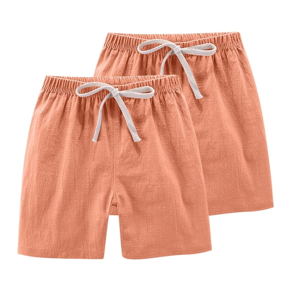 CQONEPT Kids Cotton Linen Shorts for Summer Drawstring Shorts for Baby Boys and Girls Beach Vacation Pants Orange 10-11Years