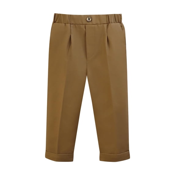 CQONEPT Kids Dress Pants Flat Front School Uniform Pants Straight Leg Casual Lightweight Pull On Solid Pants Coffee 12 Months