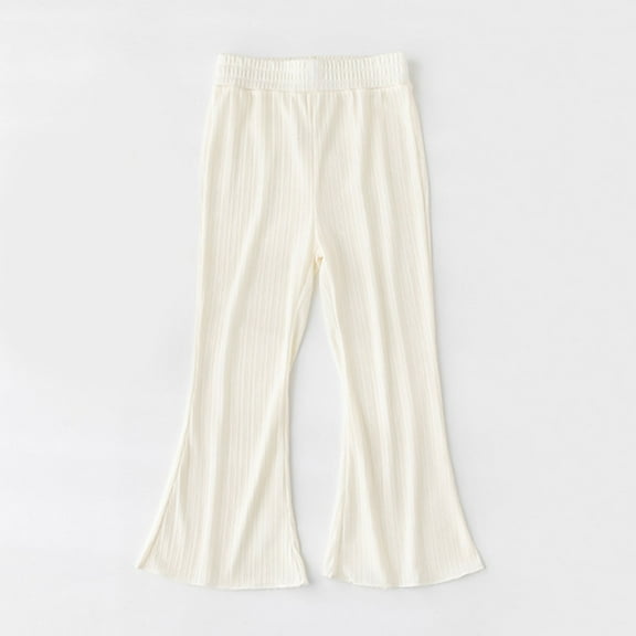 CQONEPT Kids Girl's Flared Pants Lightweight Elastic Waist Jogger Pant Bell Bottom Mosquito Lightweight Trousers White 12 Years