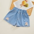 thumbnail image 1 of CQONEPT Kids Girls Denim Shorts Elastic Waist Pants Lounge Bow Tie Summer Y2k Jeans Short Pants with Pockets Pink 8 Years, 1 of 6