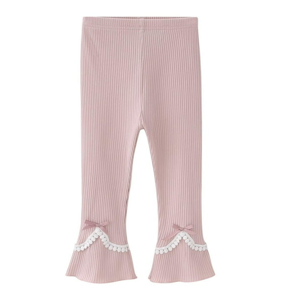 CQONEPT Kids Girls Flared Pants Bow Tie Lounge Pants Palazzo Fashion Streetwear Stretchy Cotton Leggings Pink 130