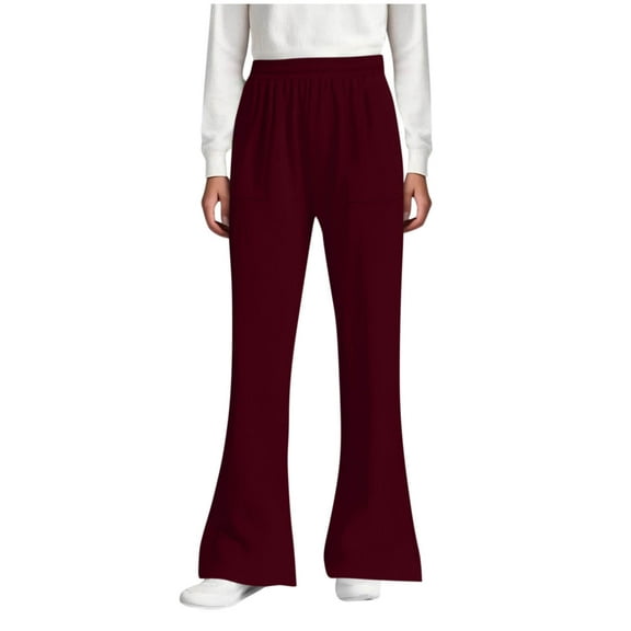 CQONEPT Kids Girls Flared Pants Elastic Waist Bell Bottom Pants Elastic Waist Stretch Casual Baggy Pants with Pockets Wine 11 Years