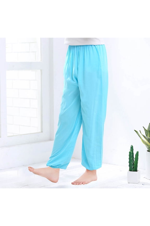 Kids Girls Jogger Pant Athletic Running Cotton Pants Elastic Waist Mosquito Outdoor Active Summer Pant Light Blue 10 Years