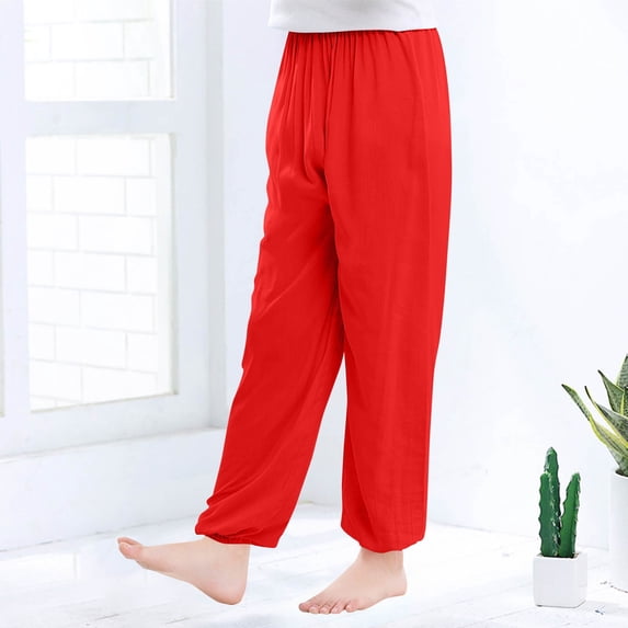 CQONEPT Kids Girls Jogger Pant Athletic Running Cotton Pants Elastic Waist Mosquito Outdoor Active Summer Pant Red 3 Years