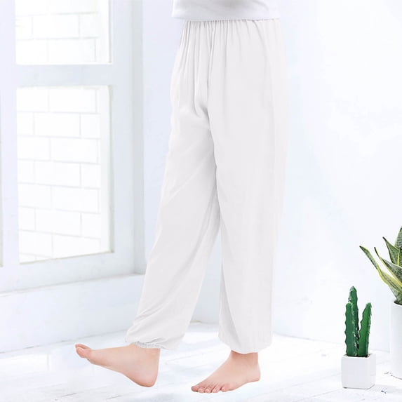 CQONEPT Kids Girls Jogger Pant Athletic Running Cotton Pants Elastic Waist Mosquito Outdoor Active Summer Pant White 10 Years