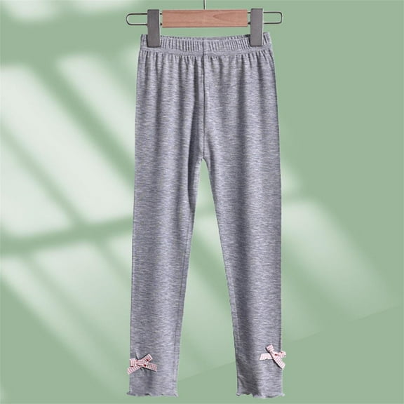 CQONEPT Kids Girls Leggings Pants Elastic Waist Cotton Pants Bow Tie Cozy Soft Lightweight Straight Leg Pant Gray 9 Years