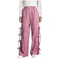 thumbnail image 1 of CQONEPT Kids Girls Plaid Pants High Split Drawstrings Fashion Pant Elastic Wais Bow Tie Baggy Casual Streetwear Pant Red 11 Years, 1 of 3