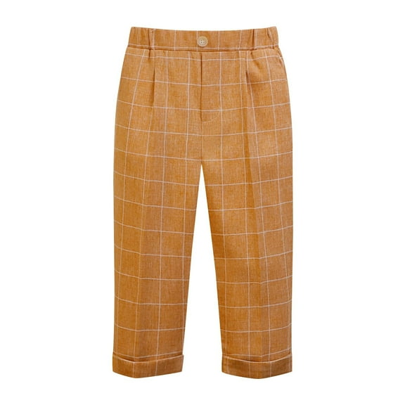 CQONEPT Kids Plaid Dress Pants Flat Front Straight Leg School Uniform Pants Casual Loose Fit Comfy Streetwear Pants Orange 2 Years