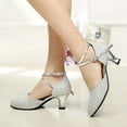 thumbnail image 1 of CQONEPT Kitten Heels for Women Pointed Toe Heels Dressy,Latin Dance Shoes Rhinestones Satin Latin Dance Shoes Professional Ballroom Salsa Practice Performance Dancing Shoes Size 8.5 Silver, 1 of 7