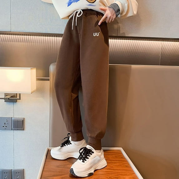 CQONEPT Knit Pants for Girls Bell Bottom Ribbed Lightweight Soft Baggy Sports Athletic High Waist Pants Coffee 4 Years