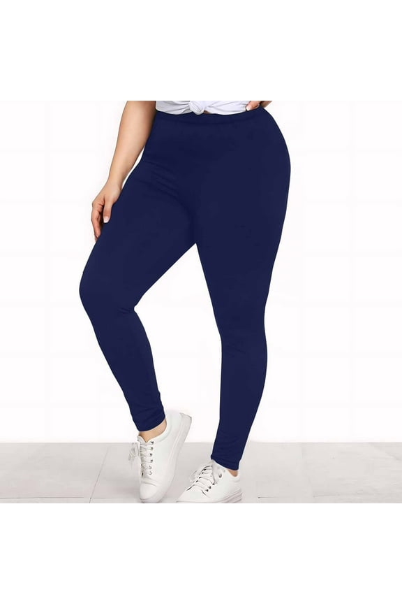 Knit Yoga Pants for Women Plus Size Tummy Control Stirrup Leggings Tighting Fiting Gym Sports Comfy Pant Navy XL