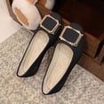 thumbnail image 1 of CQONEPT Large Size Flat Shoes for Womens Shallow Mouth Casual Buckle Square Toe for Work Everyday Suede Loafers Black 39, 1 of 4