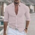 thumbnail image 1 of CQONEPT Linen Cotton Blouse for Mens Lapel Neck Button Down Tunic Tops Long Sleeve Shirts Casual Outdoor Clothes Hot Pink L, 1 of 6