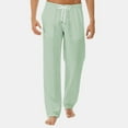 thumbnail image 1 of CQONEPT Linen Cotton Pants for Men Elastic Waisted Drawstring Pant Lightweight Comfy Outdoor Trousers with Pockets Green 3XL, 1 of 4