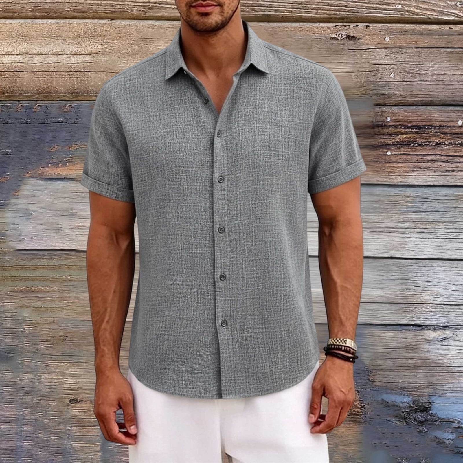 CQONEPT Linen T Shirts for Men Casual Short Sleeve Shirts Button Down ...