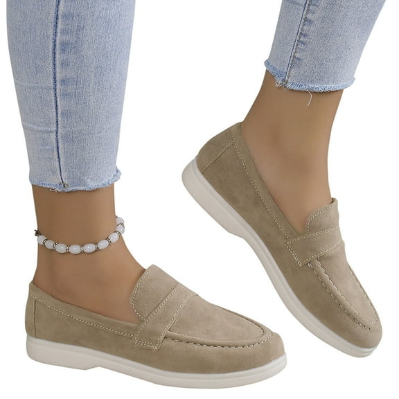 CQONEPT Loafers for Women Business Casual Shoes Comfortable & Lightweight Loafers Slip On Work Shoes Casual Walking Driving Ladies Office Boat Shoes Size 7.5 Beige