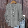 thumbnail image 1 of CQONEPT Long Sleeve Ruffle Shirts Henley Button Pullover Tops Tops Trendy Y2K Pullover Casual Blouse Gray S, 1 of 5