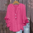 thumbnail image 1 of CQONEPT Long Sleeve Ruffle Shirts Henley Button Pullover Tops Tops Trendy Y2K Pullover Casual Blouse Hot Pink 2XL, 1 of 5