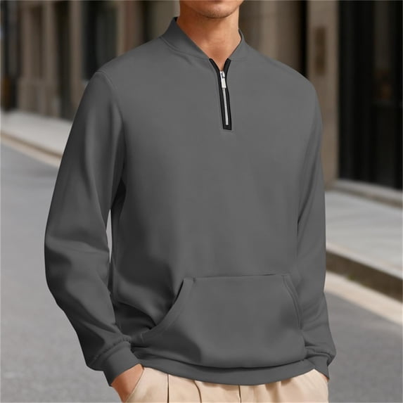 CQONEPT Long Sleeve Shirts for Men Casual Solid Crewneck Sweatshirt Loose Fit Fall Pullover Top Fall Vintage Shirts Gray S