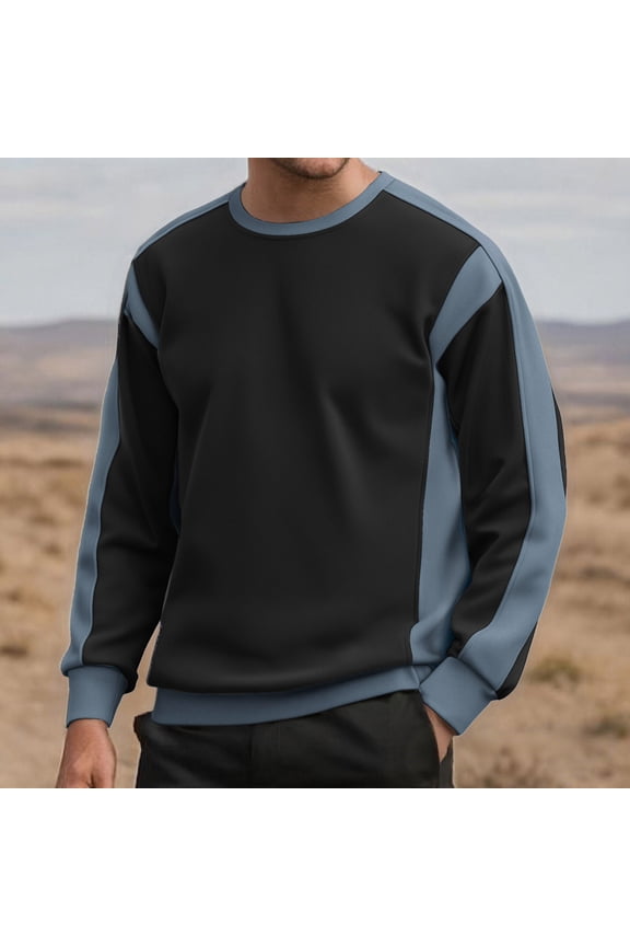 Long Sleeve Shirts for Mens Color Block Scoop Neck Blouse Casual Winter Tunic Tops Trendy Pullover Tops Black XL