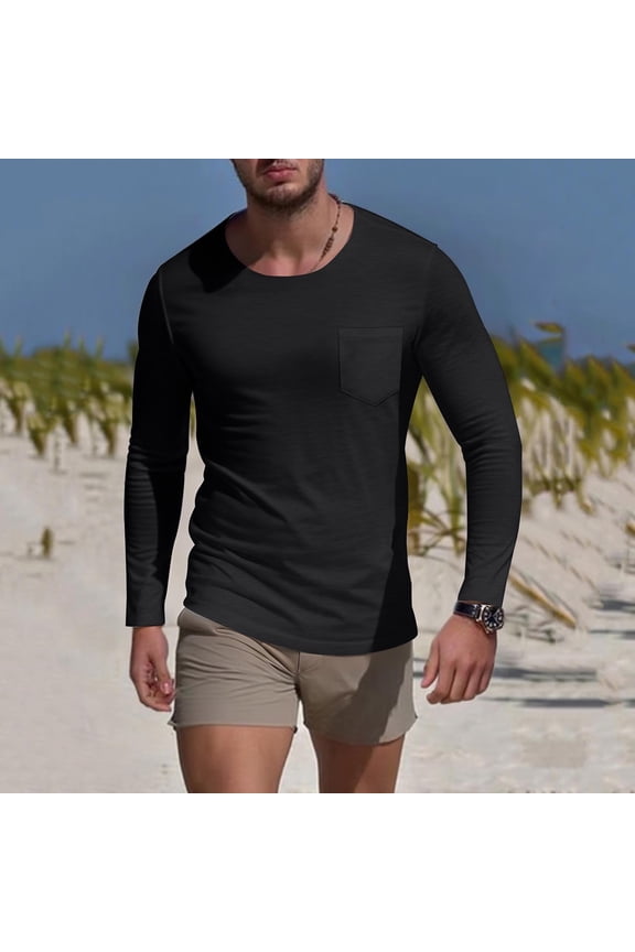 Long Sleeve Shirts for Mens Skinny Comfy Undershitrts Scoop Neck Tees Slim Fit Blouse Lounge Tunic Tops Black S