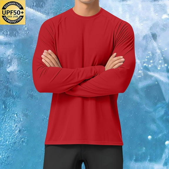 CQONEPT Long Sleeve Tops for Mens Crewneck Dressy Casual Pullover Tops Undershitrts Comfy Drop Shoulder Blouse Red L