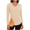 thumbnail image 1 of CQONEPT Long Sleeve Tops for Womens Crewneck Fleece Lined Undershitrts Skinny Comfy Tunic Tops Fall Winter Blouse Khaki L, 1 of 5