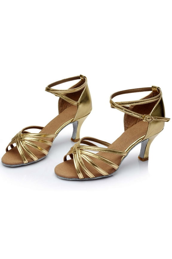 Low Heel Pump Sandals for Womens Dressy, Latin Dance Shoes Heeled Ballroom Salsa Tango Party Sequin Dance Shoes Size 7 Gold