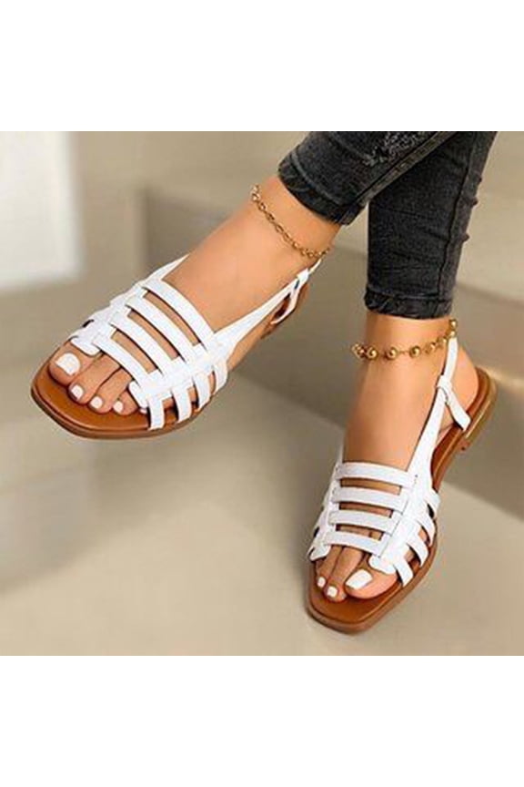 Low Wedge Sandals Women Dressy Summer Flat Comfortable Fashion Beach Cute Ladies Slides Casual Dress Women's Cross Strap Sandals 2025 Size 7.5 White