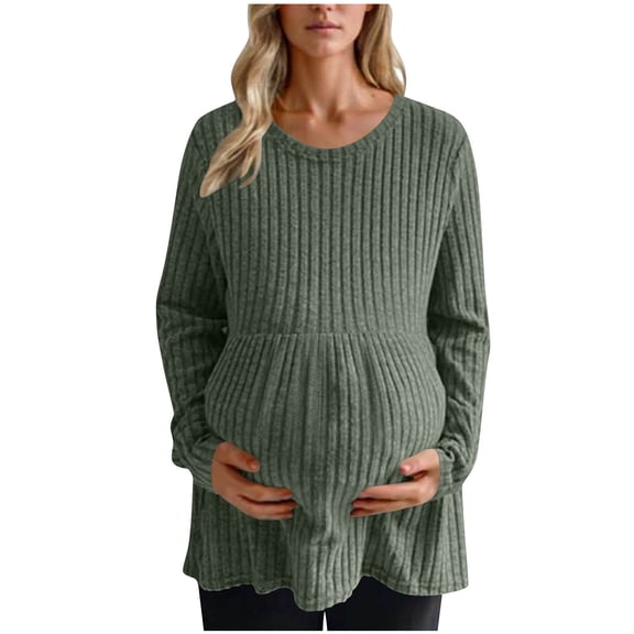 CQONEPT Maternity Sweaters for Womens Knit Stretchy Pregnancy Pullover Tops Lounge Loose Crewneck Long Sleeve Blouse Green 3XL
