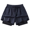thumbnail image 1 of CQONEPT Men's 2 In 1 Trunks Athletic Running Quick Dry Compression Drawstring Short Stretchy Training Shorts Dark Blue L, 1 of 3