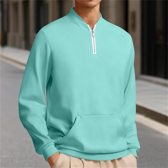 CQONEPT Men's Big and Tall 1/4 Sweatshirt Fall Fashion Casual Pullover Sweatshirts Sports Outdoor Winter Cloth with Kangaroo Pocket Mint Green M