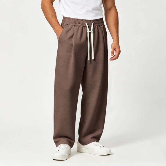 CQONEPT Men's Big and Tall Casual Pant Baggy Sweatpants Loose Fit Pants Wide Leg Pants Elastic Waist Trousers with Pockets Coffee L