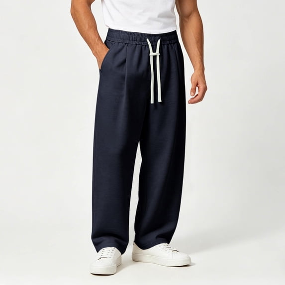 CQONEPT Men's Big and Tall Casual Pant Baggy Sweatpants Loose Fit Pants Wide Leg Pants Elastic Waist Trousers with Pockets Navy 4XL
