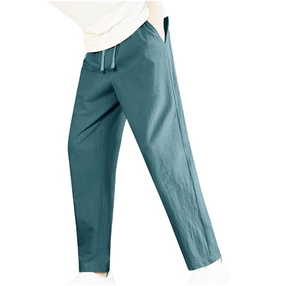 CQONEPT Men's Big and Tall Linen Cotto Pants Lounge Baggy Lightweight Pant Straight Leg Outdoor Trousers with Pockets Army Green XL