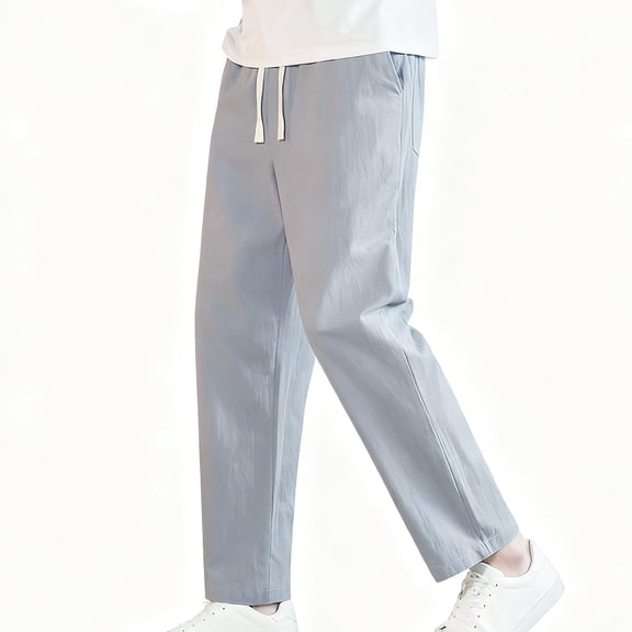 CQONEPT Men's Big and Tall Linen Cotto Pants Lounge Baggy Lightweight Pant Straight Leg Outdoor Trousers with Pockets Gray XL